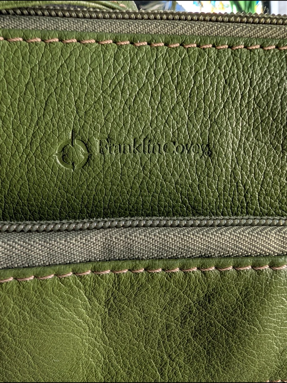 Franklin Covey Olive Green Leather Laptop Tote